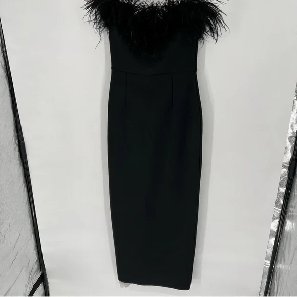 NWT Catchall Naomi Black Strapless Feather Trimmed Bandage Maxi Bodycon Dress - Picture 7 of 16